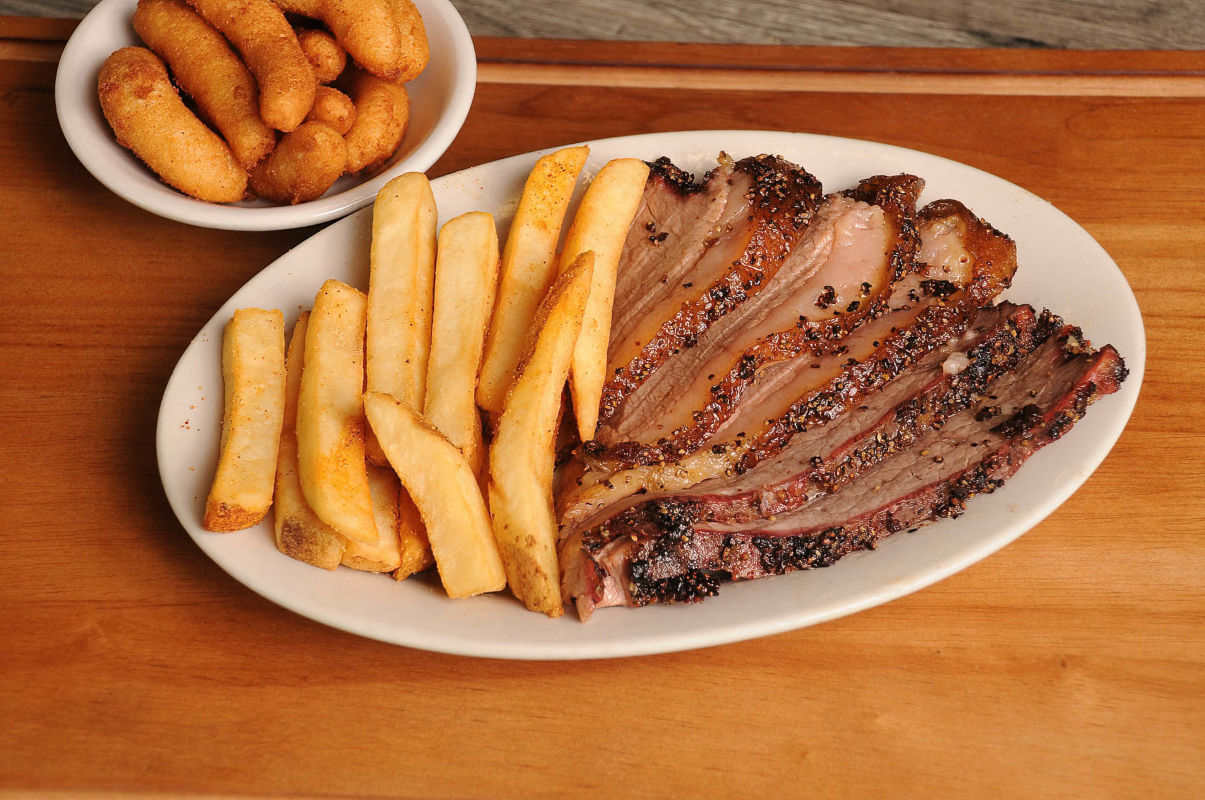Brisket and fries served