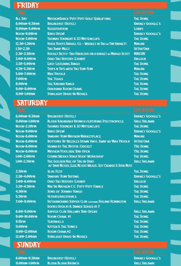 Visit our Facebook page to see the schedule for Mai Tai Mayhem 2026