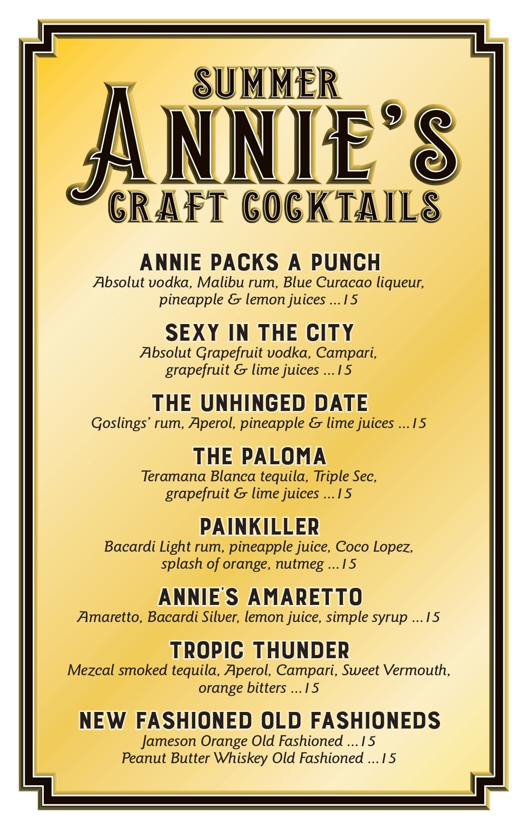 Annies Coctail menu