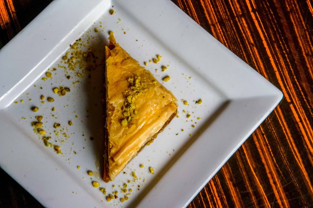 Baklawa with pistachios served on a plate