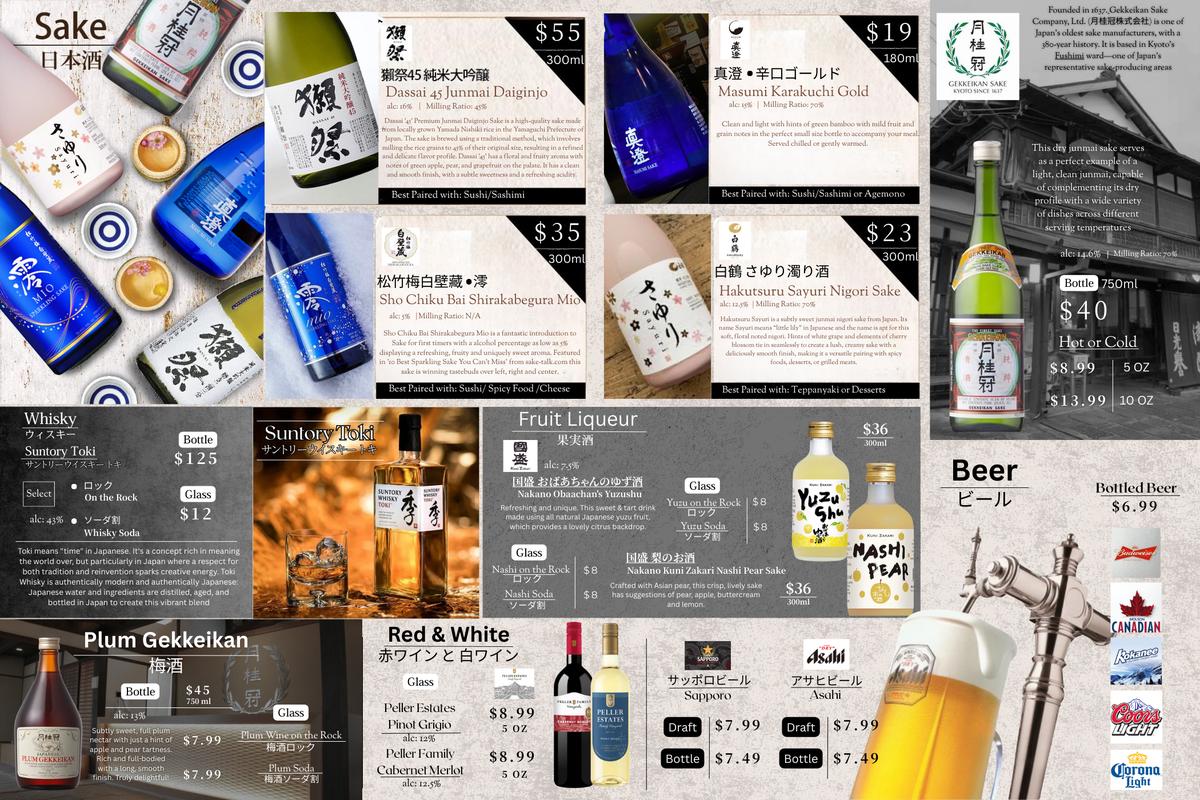 Drinks menu page one