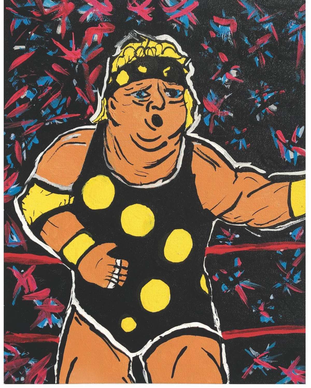 a painting of a wrestler with polka dots