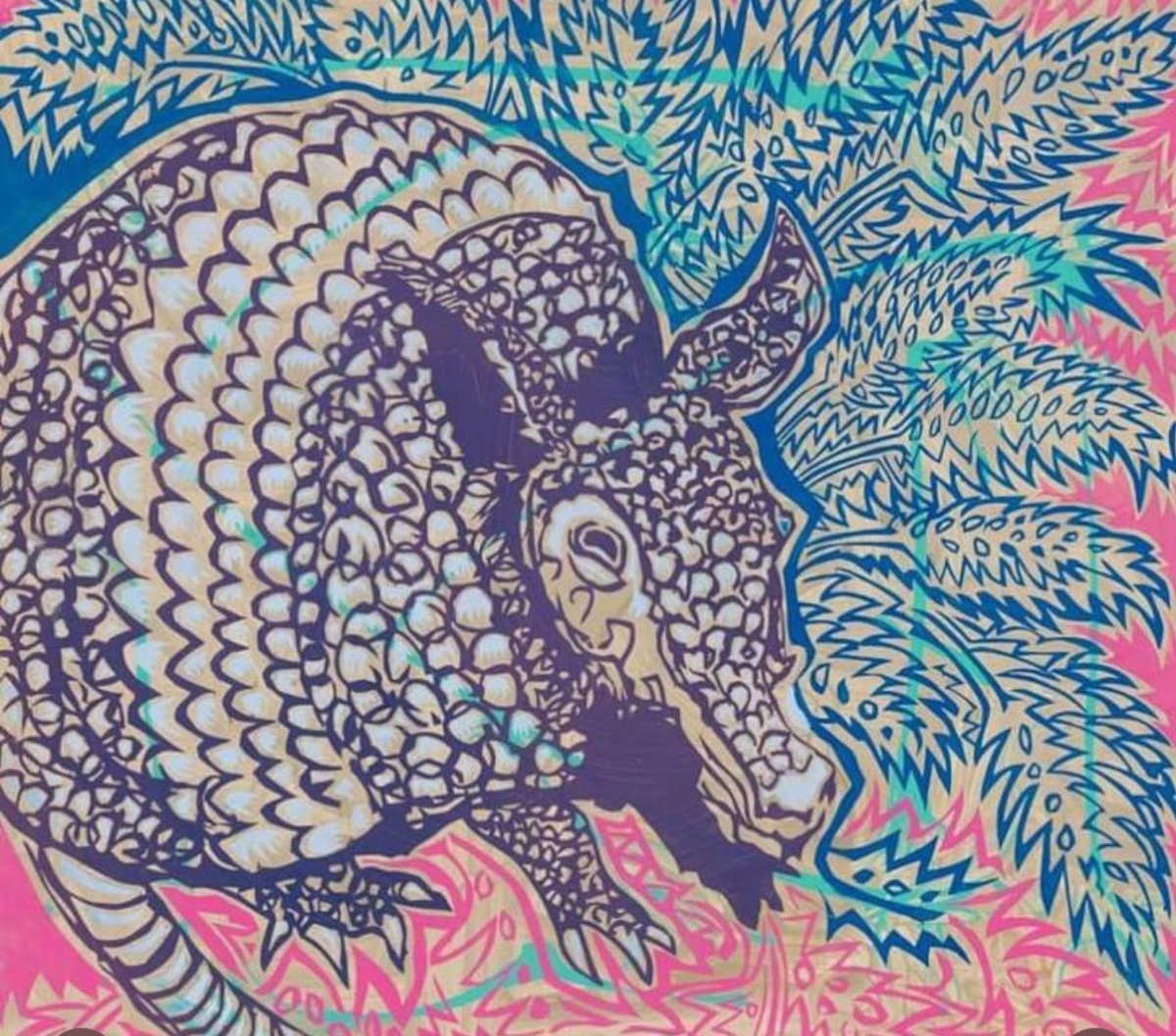 A vibrant colorfull armadillo painting