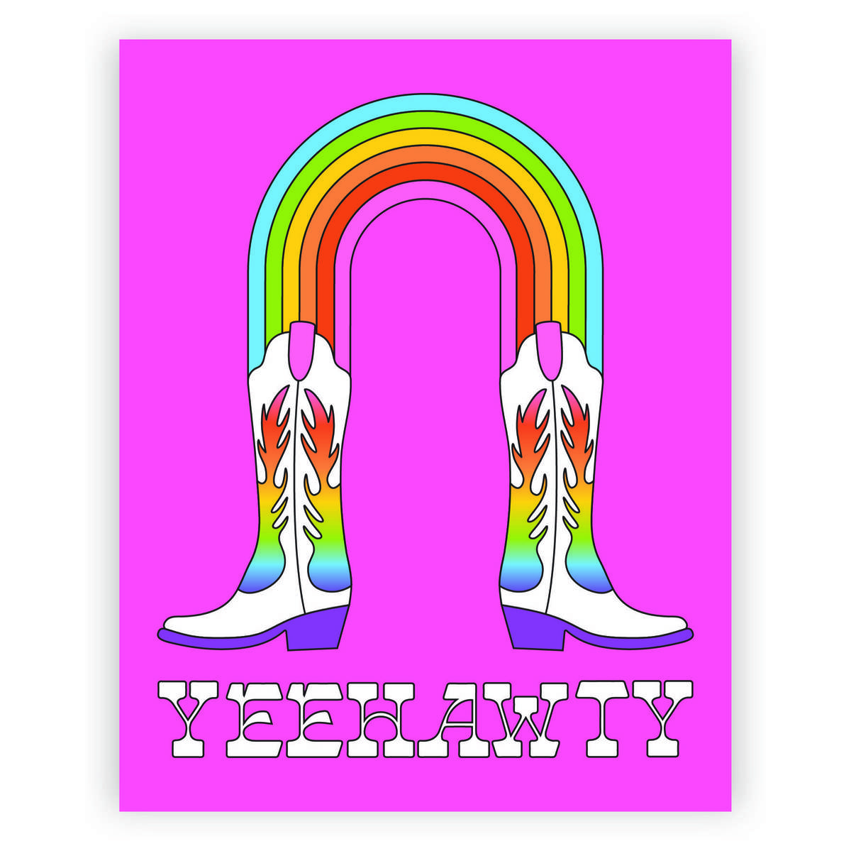 a pink cowboy boot with a rainbow on it