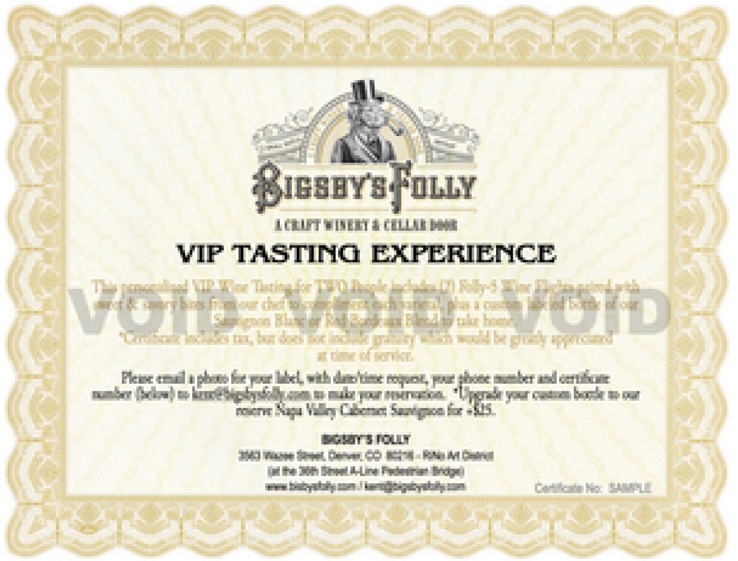 Bigsby's Folly Craft Winery & Cellar Door,  VIP Tasting Experience