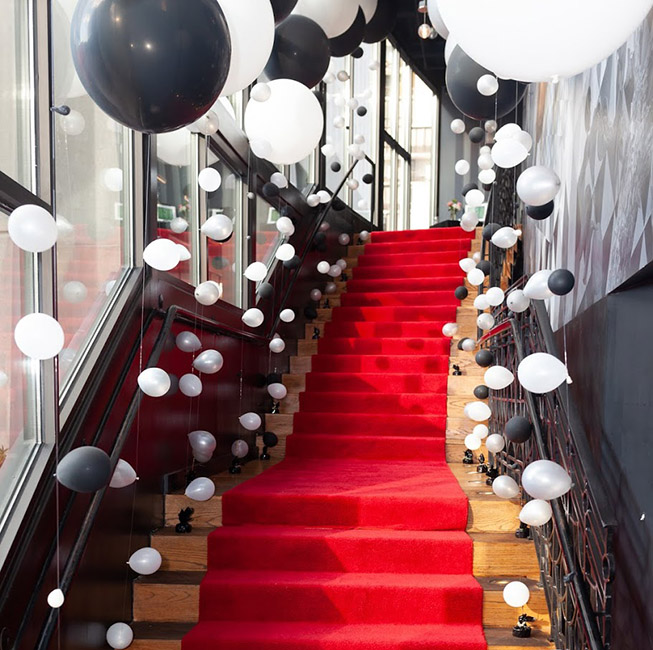 Interior, red carpet stirs