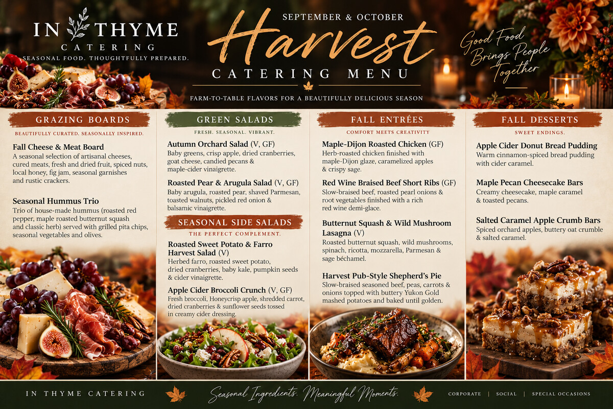 September and October catering menu