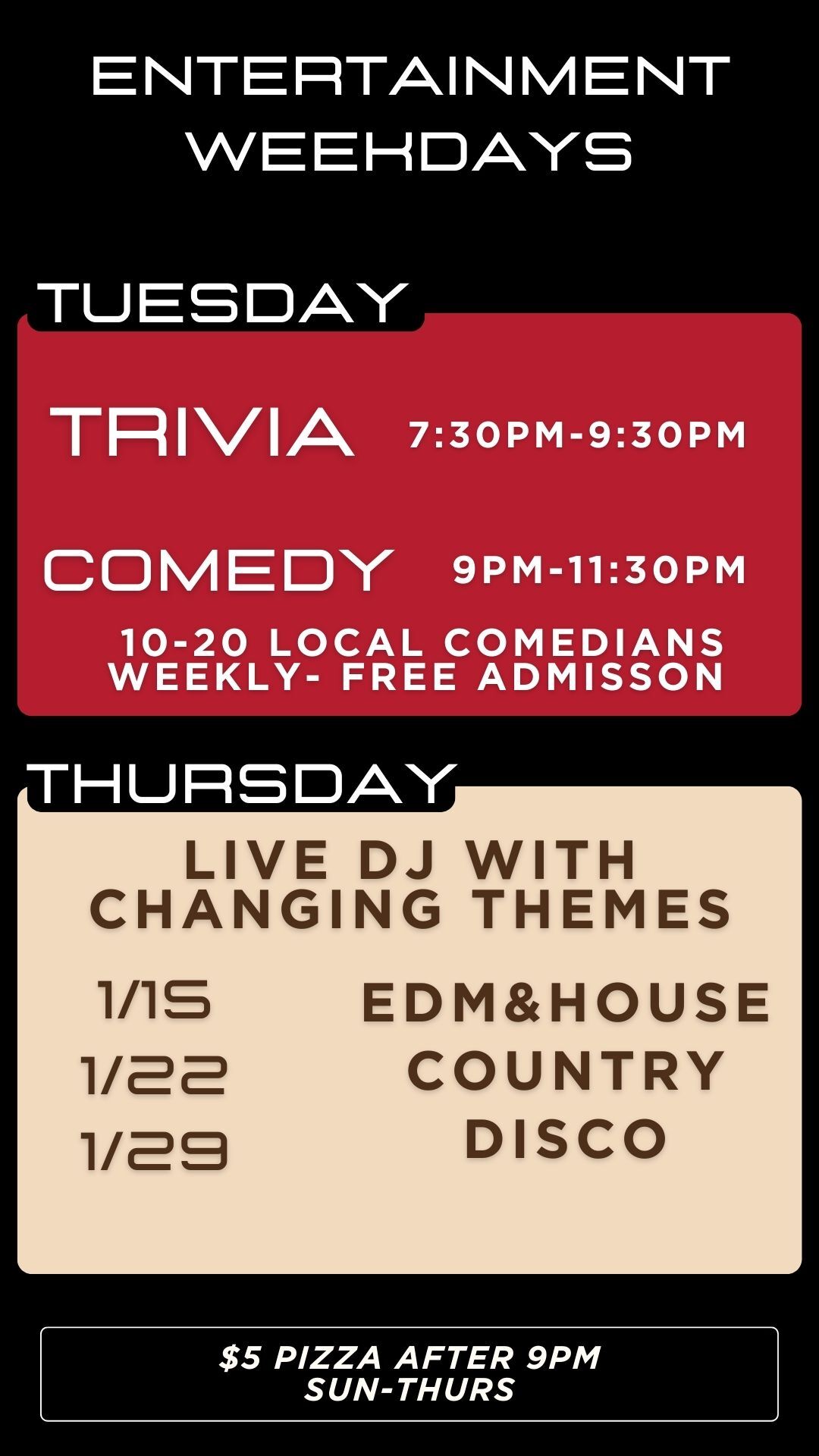 entertainment weekdays lineup