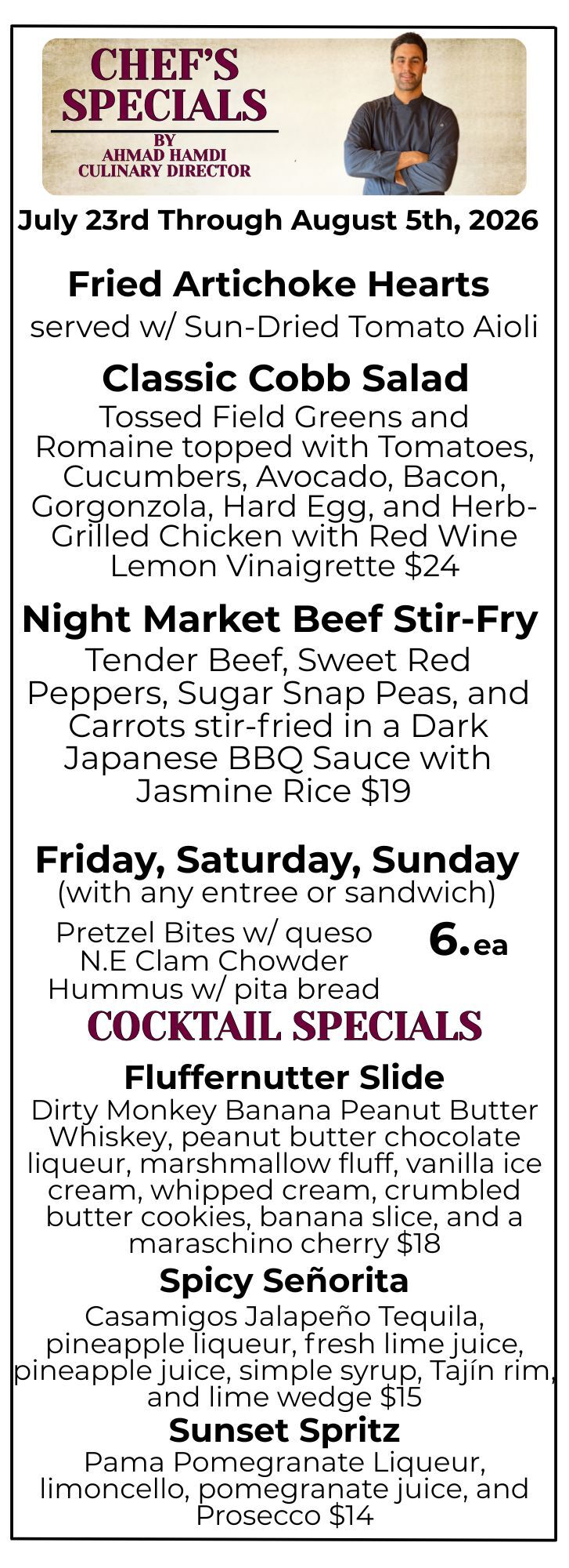 Chef's Weekly Specials