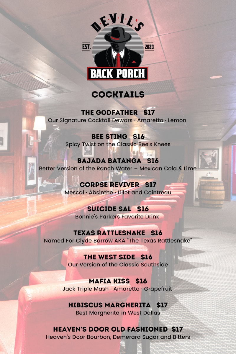 Devil's Back Porch drink menu