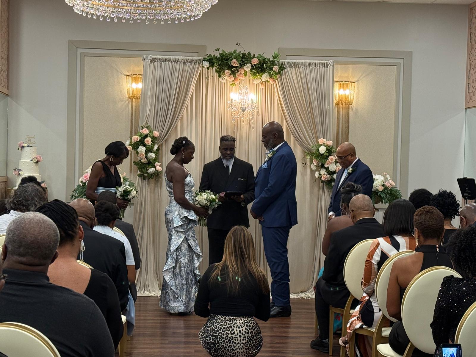 Newly engaged couple walking through the dining room