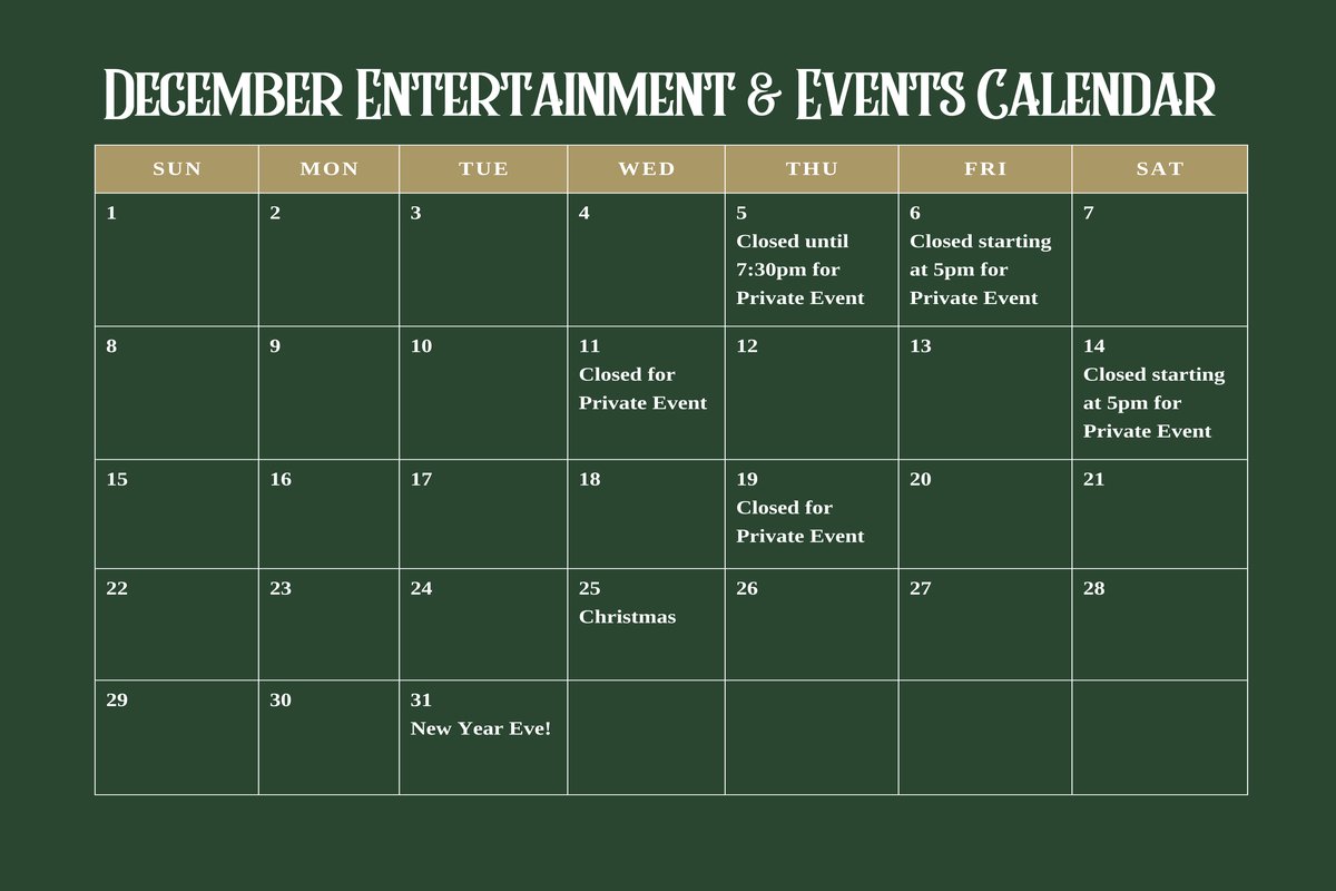 december entertainment & events calendar on facebook