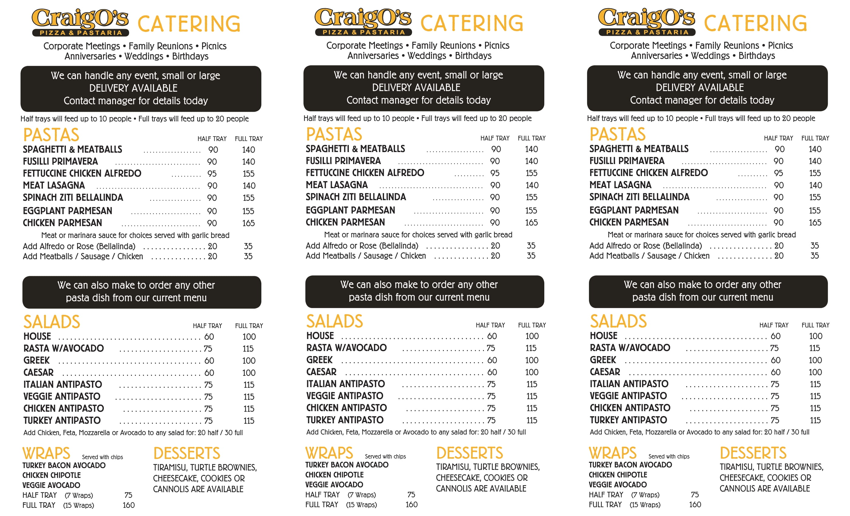 Catering menu