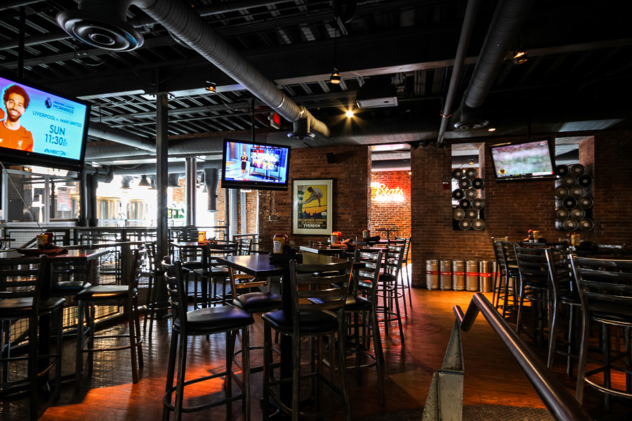 Restaurant interior, tables lined up