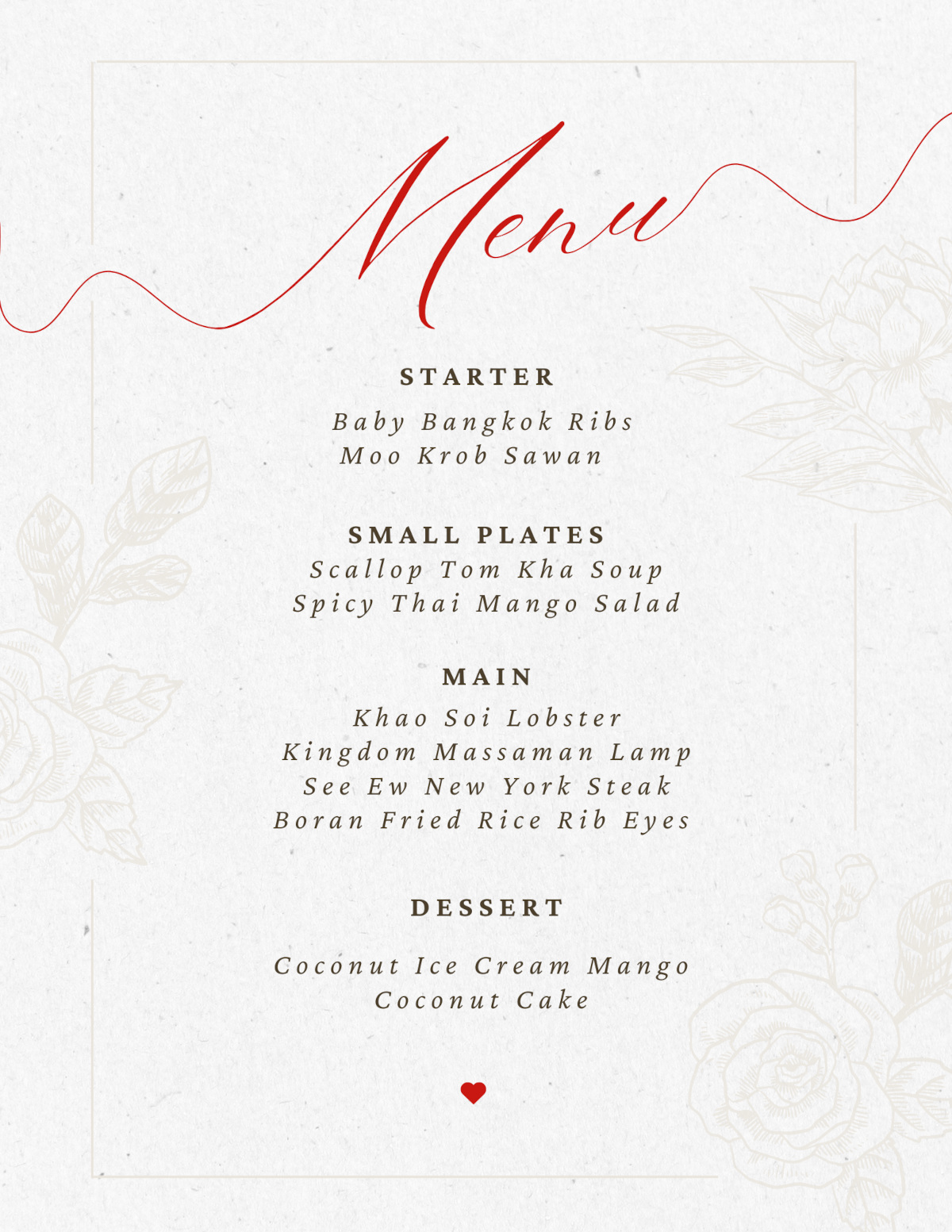 valentine's day menu