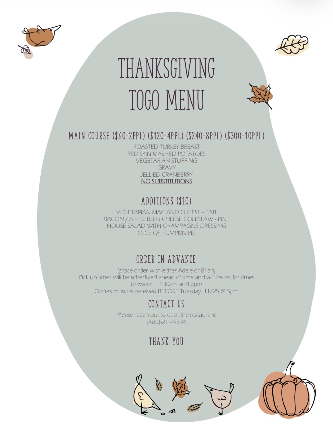 Thanksgiving menu