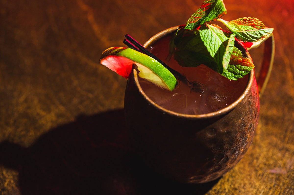 a drink in a cup on a table