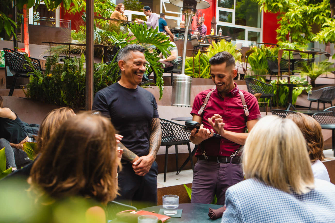People enjoying in the exterior patio