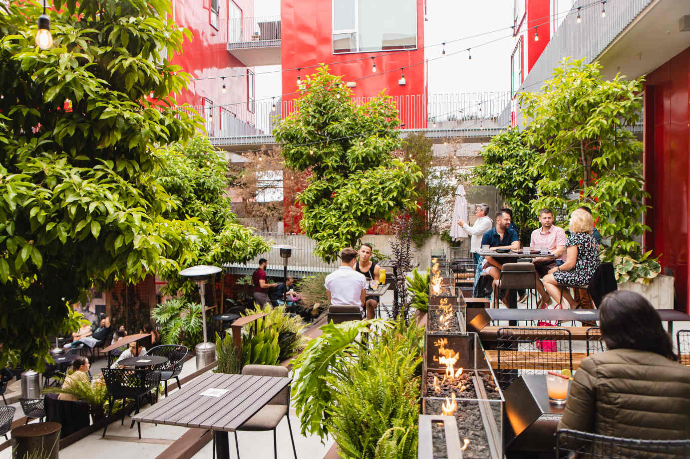 People sitting in the restaurants garden patio