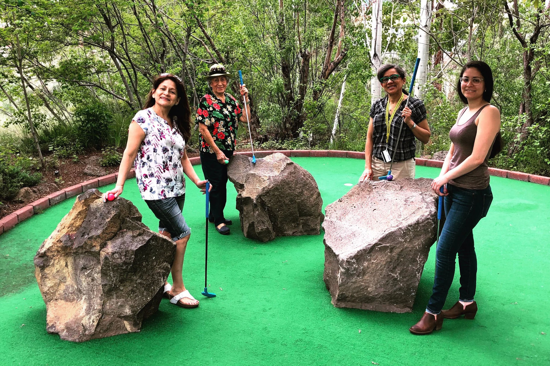 People at the mini golf court