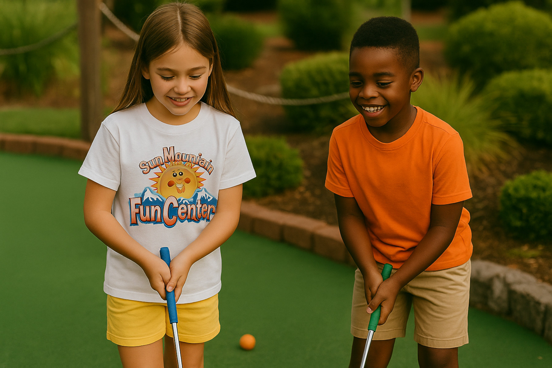 Children at the mini golf court