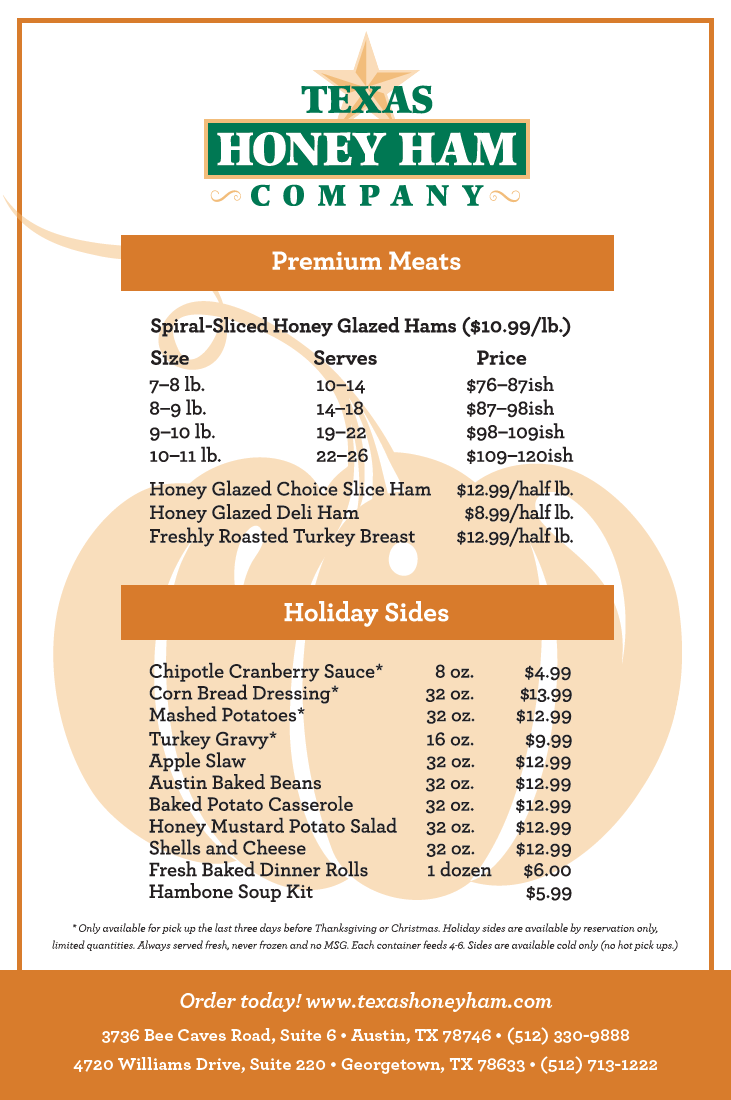 Fall Seasonal Menu with Premium Meats and Holiday Sides
