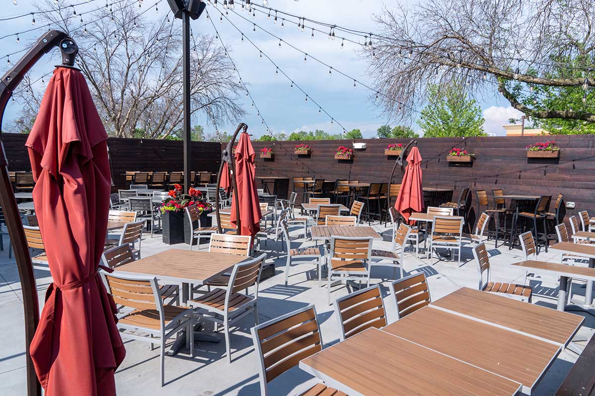 Exterior patio, set tables and chairs