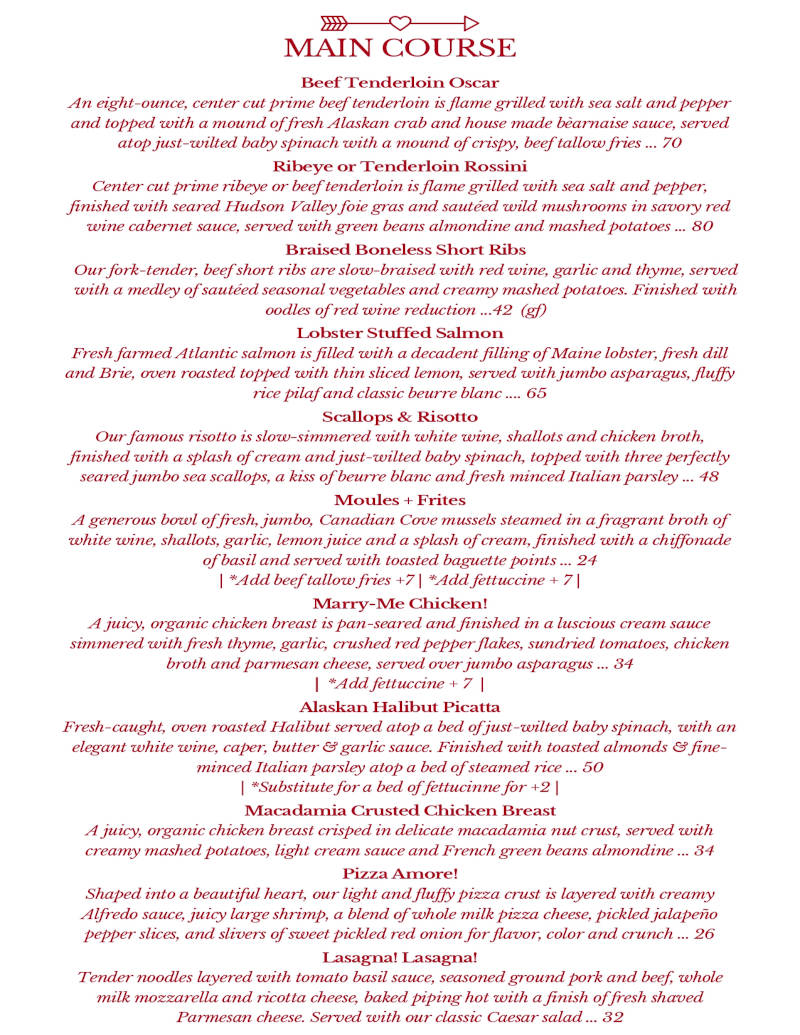 Valentine's Day menu page 2