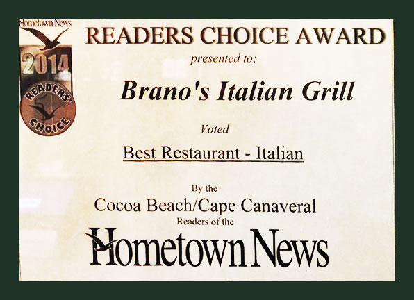 2014 Readers' choice award best Italian restaurant