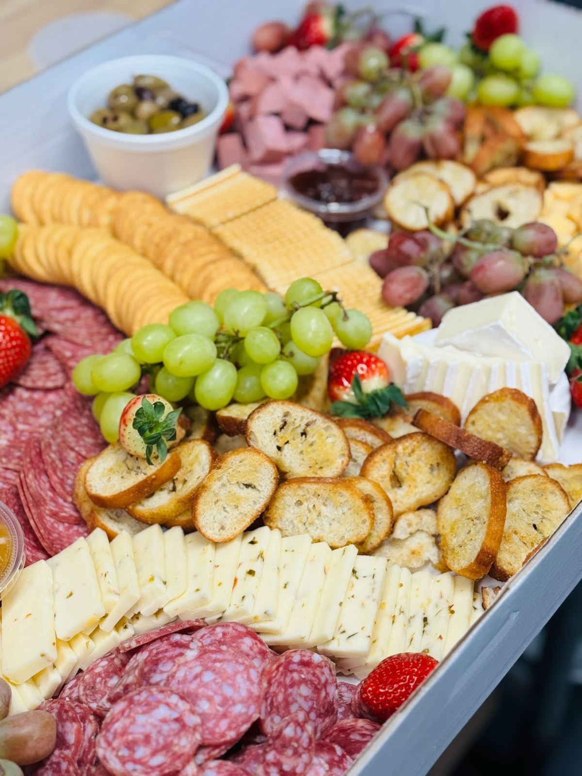 A vibrant charcuterie board