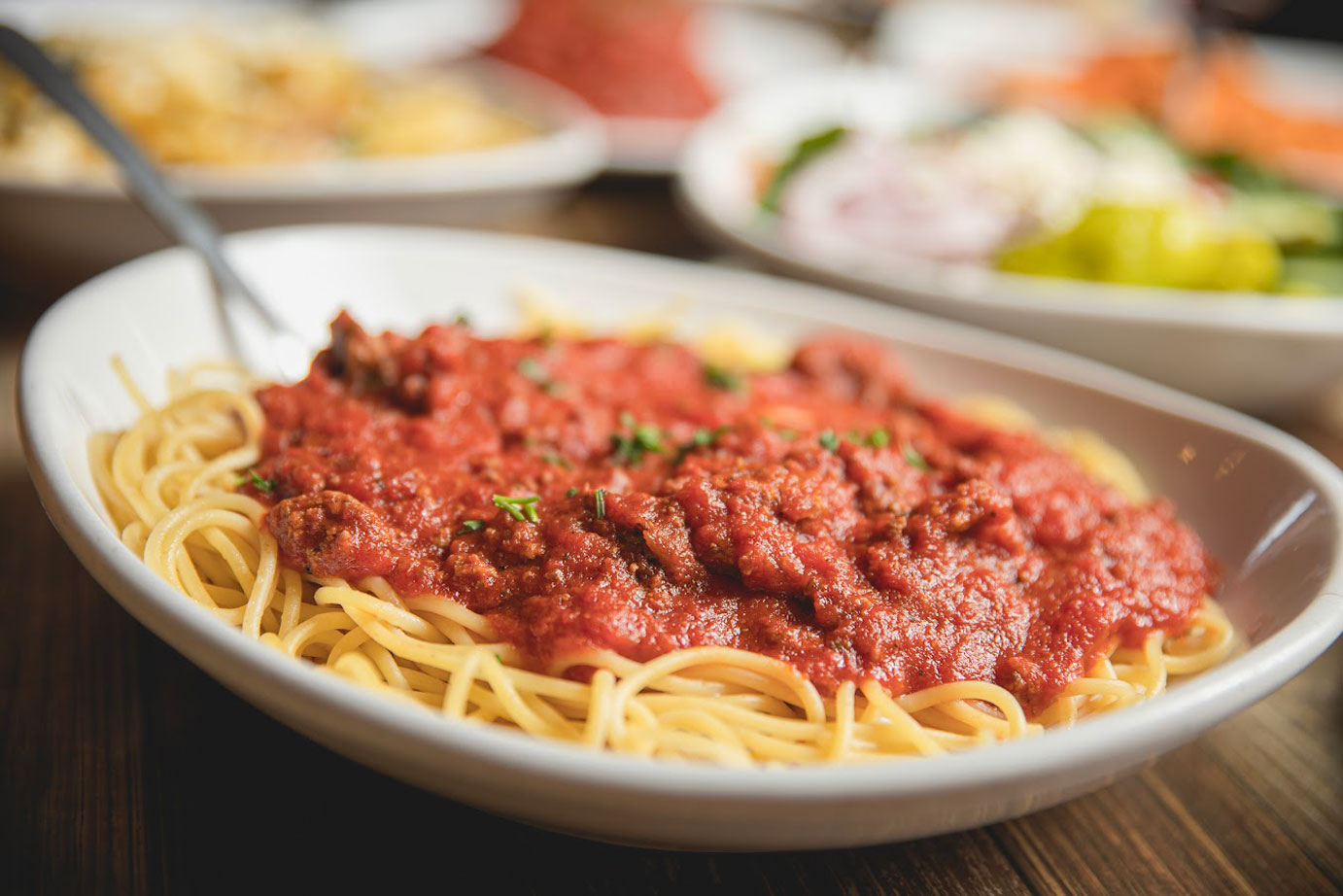 Spaghetti Bolognese, served