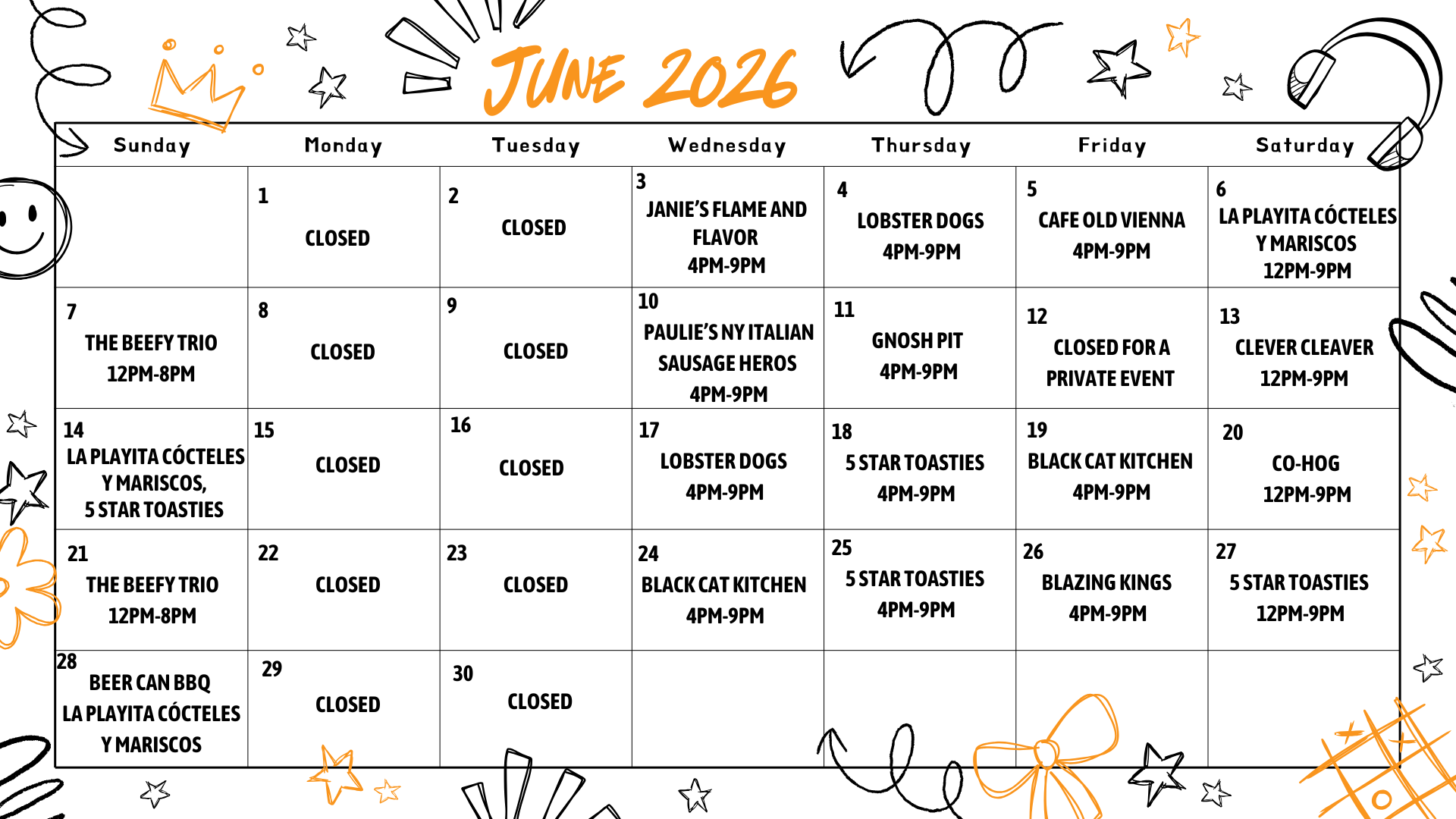 Food Truck 2026 June Calendar