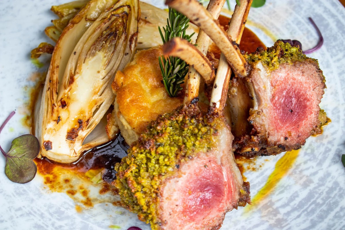 Mint-pistachio crusted rack of lamb