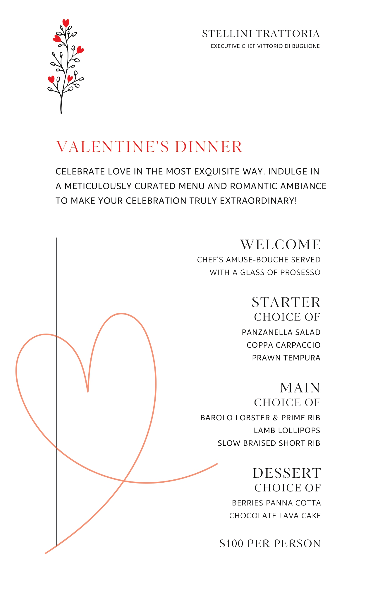Valentine Dinner menu