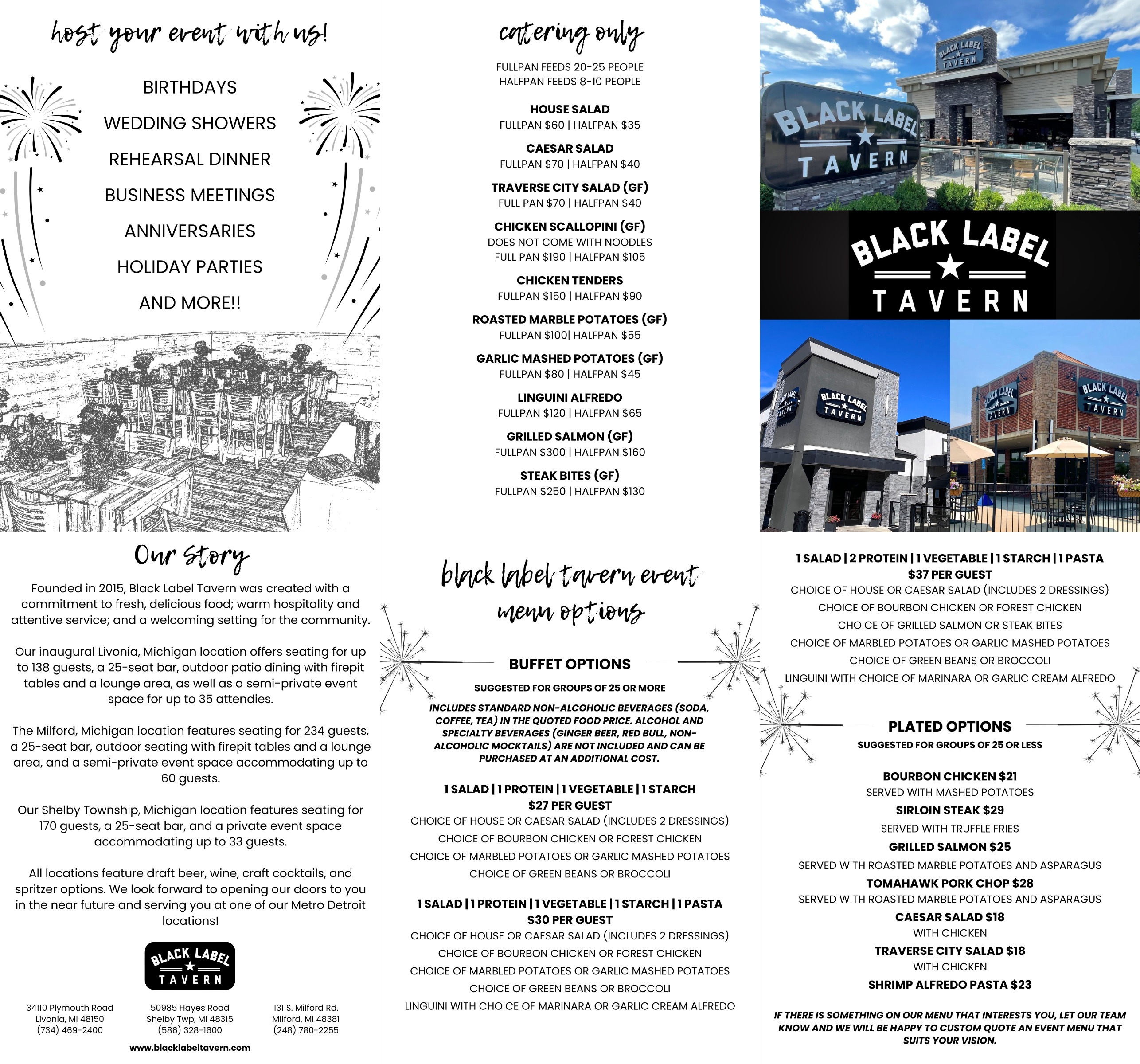 Black Label Tavern events and catering brochure