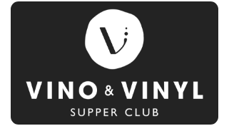 Vino & Vinyl Supper Club logo scroll