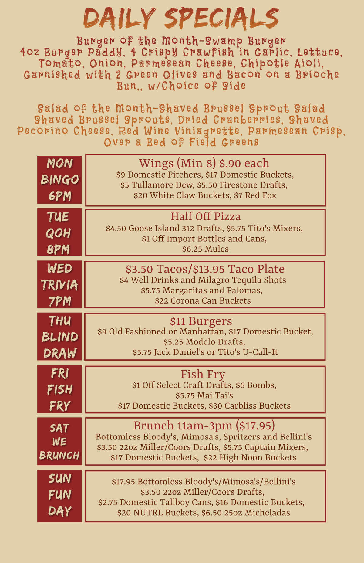 Daily specials flyer