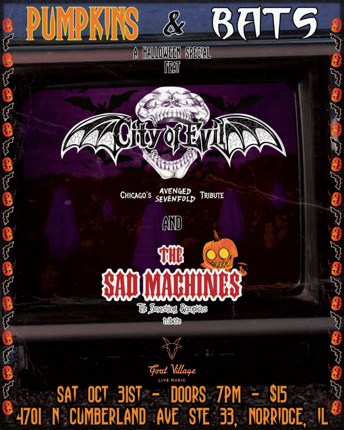 City of Evil and the Sad Machines, Sat Oct 31st, 7 PM, 15$
