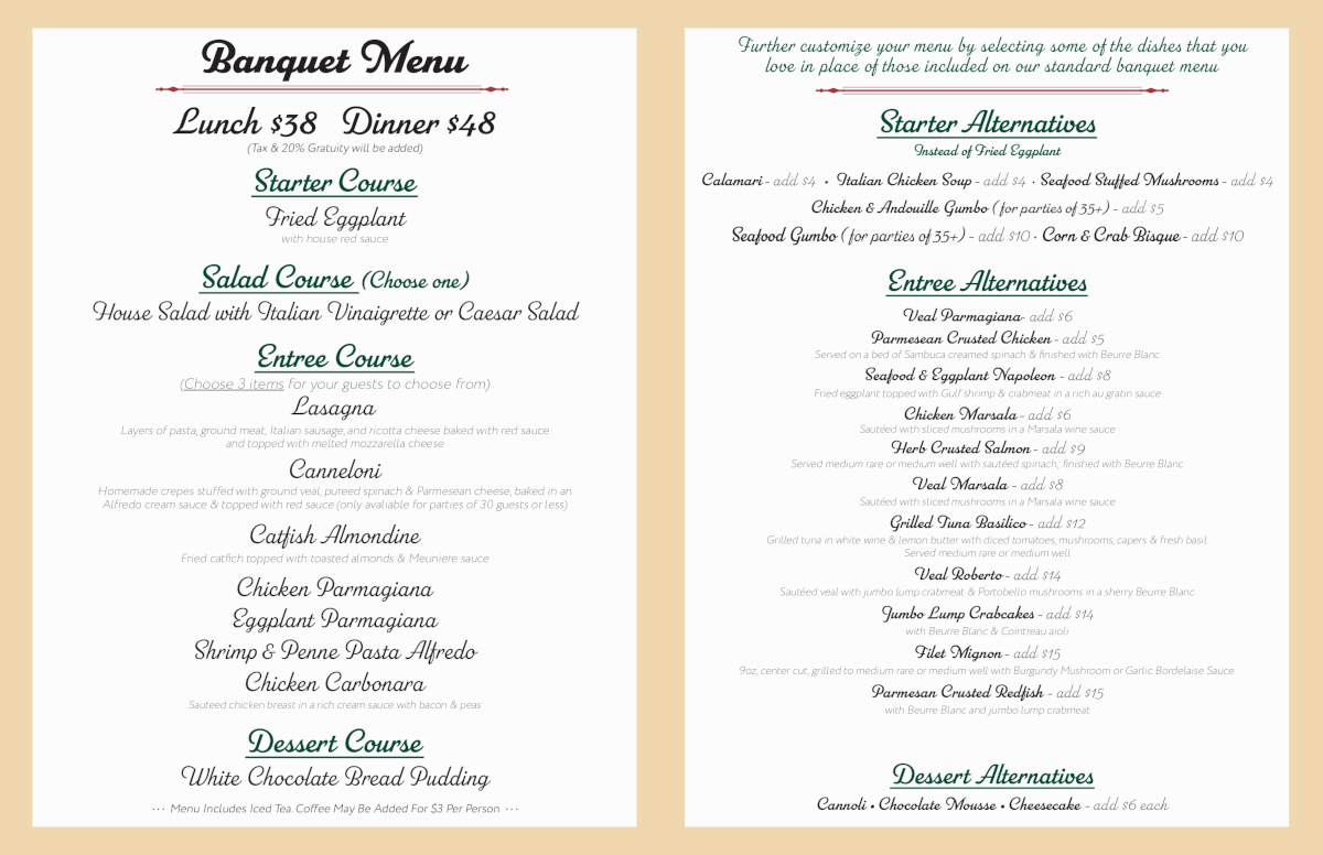 Banquet menu part 2