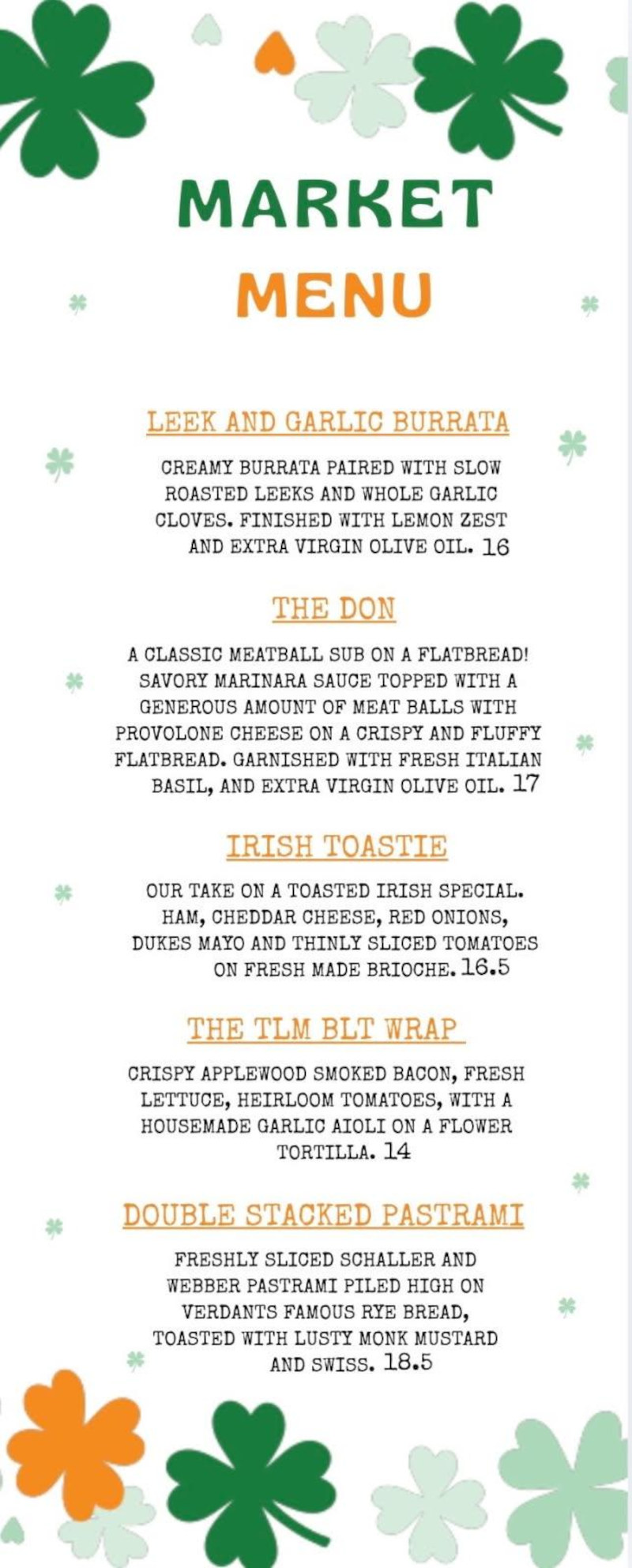 The Loyalist Market Menu