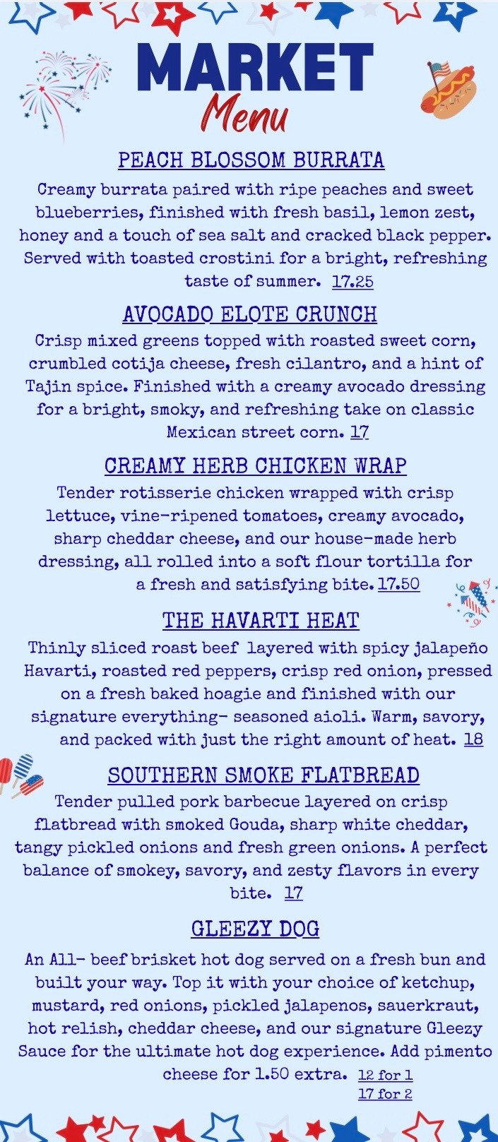 The Loyalist Market Menu