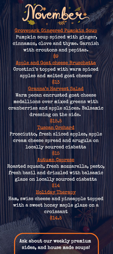 November market menu