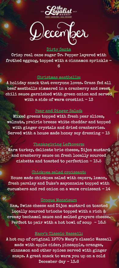 December market menu