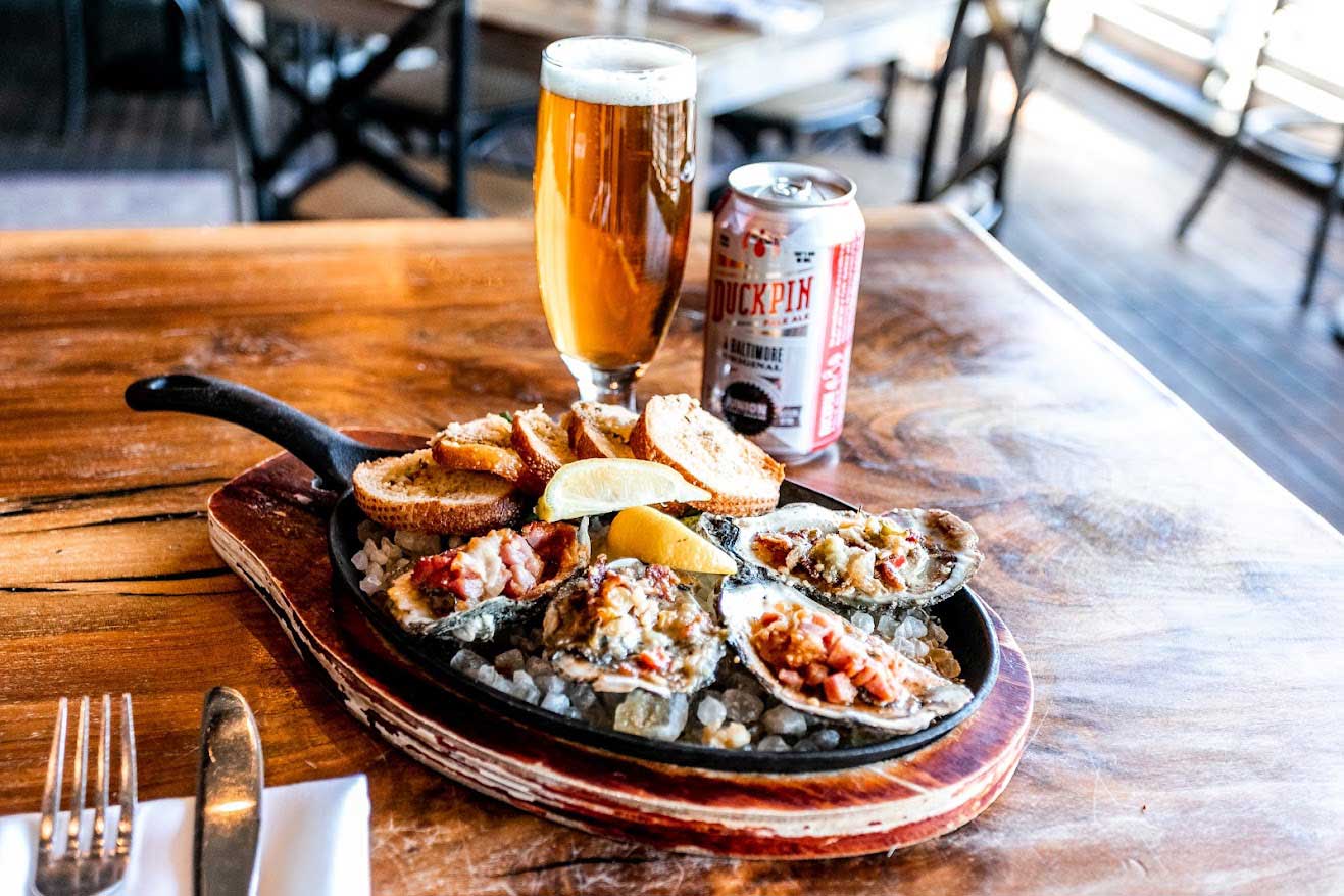 Oysters and beer served