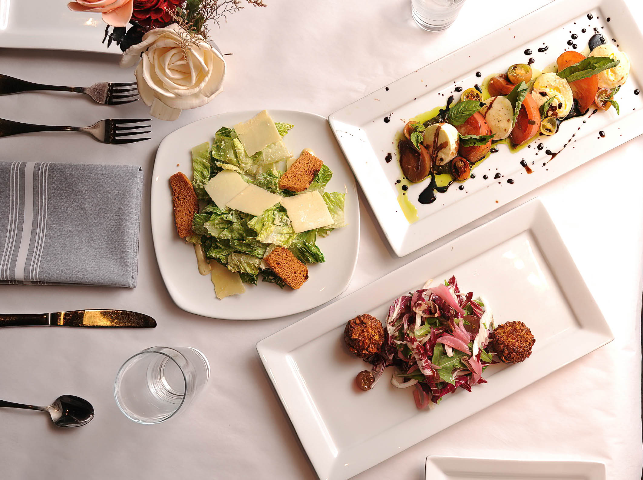 Several dishes served, top view