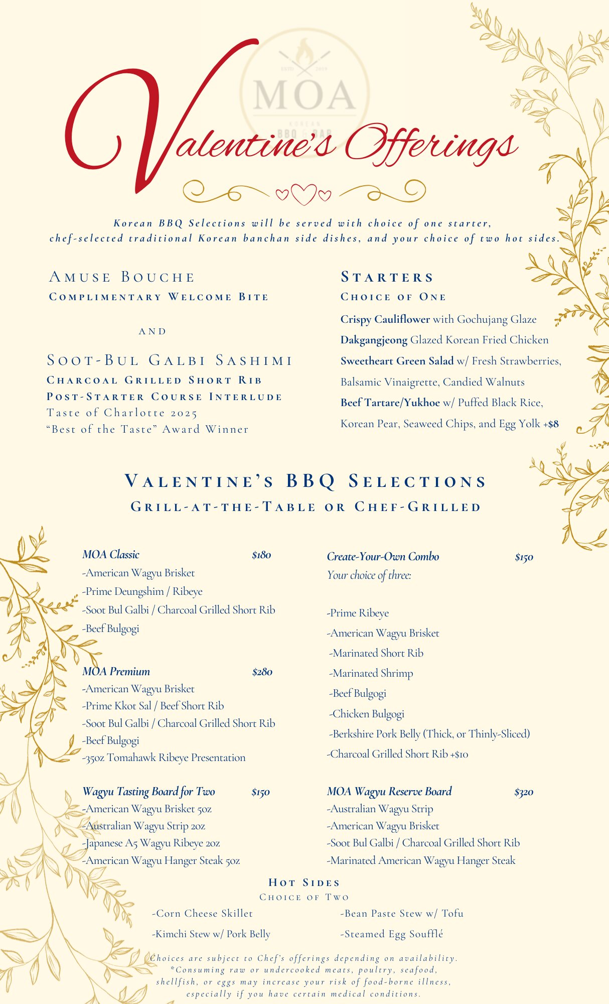 Valentine's menu page one