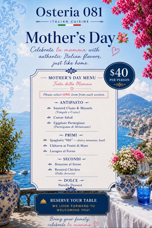 Mothers day menu