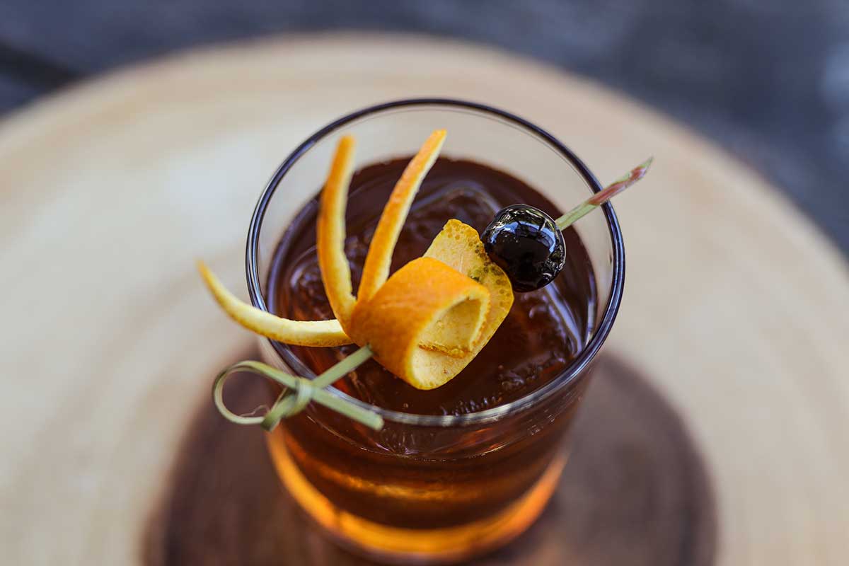 Old Fashioned cocktail, with garnish