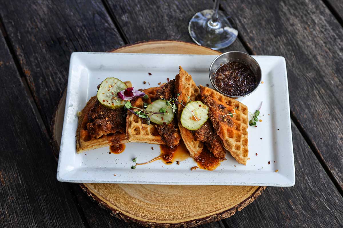 Chicken & Waffles, with dressing