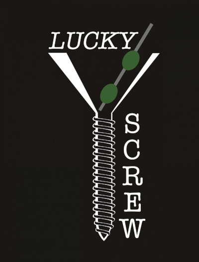 The Lucky Screw logo scroll